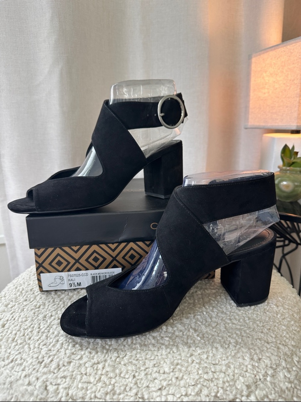 Black Suede Open-Toe Block Heel: “Kali”